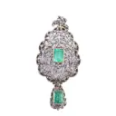  Spilla ciondolo stile antico - Pietre verdi, diamanti taglio rosa, argento e oro bassa caratura, peso totale 11,70gr
