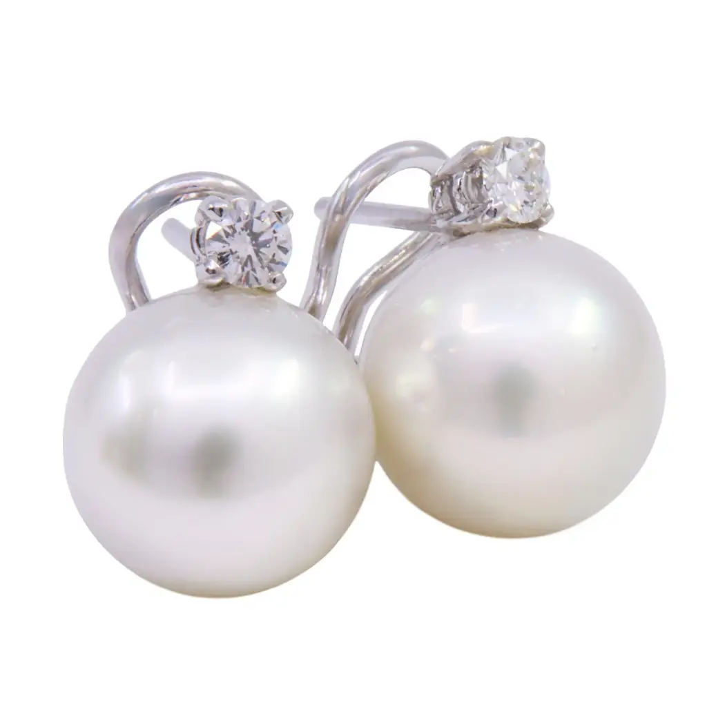 Orecchini con perle coltivate australiane - Brillanti 0,50ct. oro 18kt. peso totale 13,50gr.