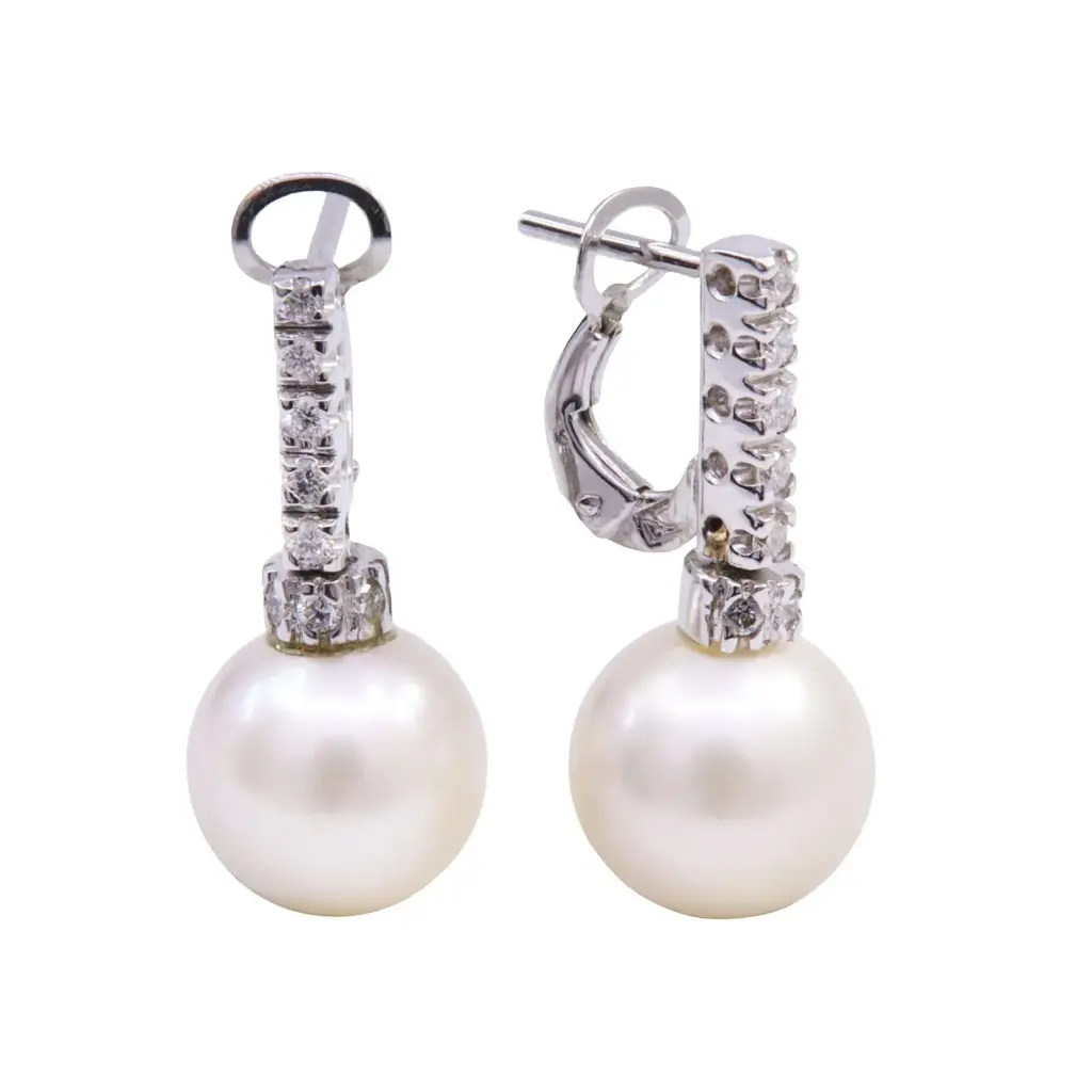 Orecchini Perle giapponesi - brillanti 0,32ct G-VS1, oro 18kt. peso totale 7,70gr