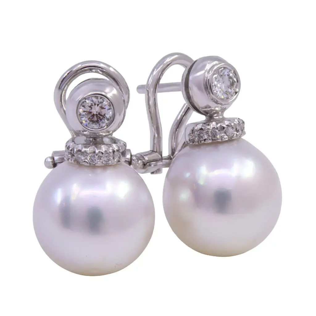 Orecchini con perle australiane coltivate - Brillanti 0.30 + 0.09ct. oro 18kt. 
