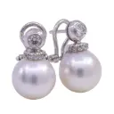 Orecchini con perle australiane coltivate - Brillanti 0.30 + 0.09ct. oro 18kt. 