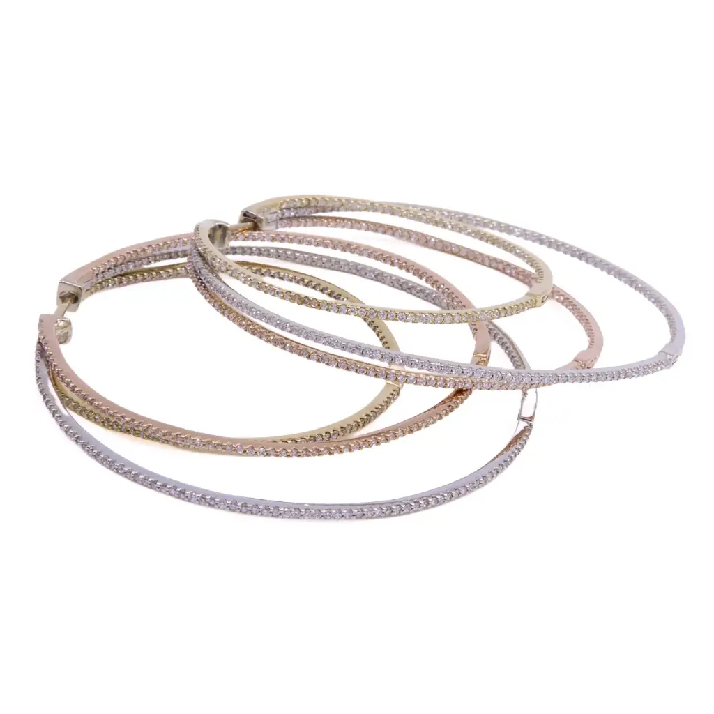Orecchini cerchi tre ori - Brillanti, oro 18kt. peso totale 15,5gr
