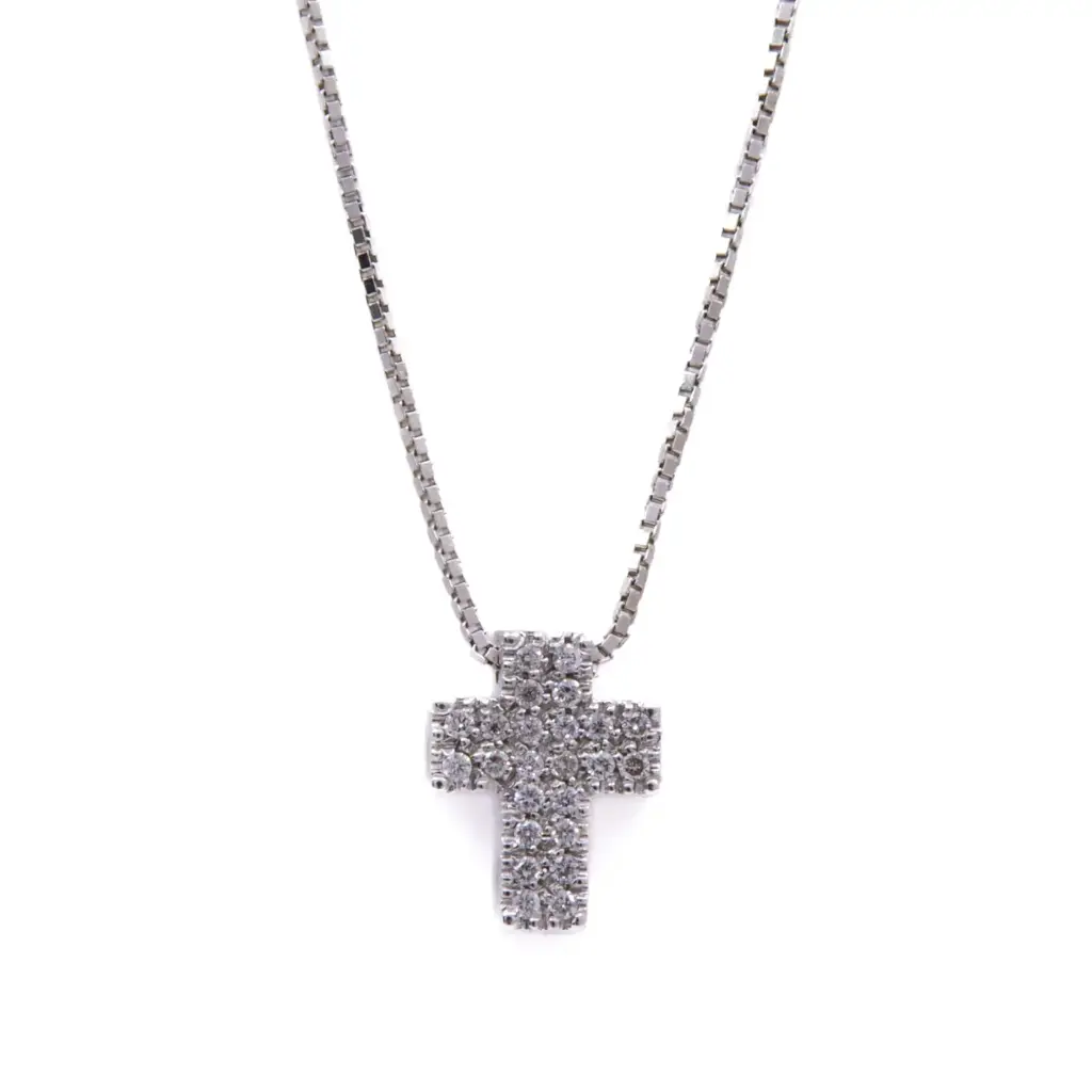 Collana con crocetta - Brillanti 0,18ct. G-VS1, oro 18kt. peso totale 3,80gr