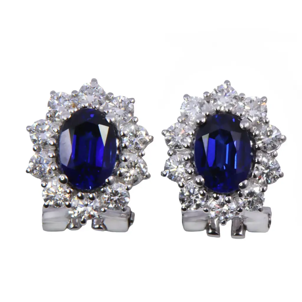 Orecchini - Zaffiro 1,41ct. brillanti 1,03ct. G-VS1 in oro 18kt. 6,20gr