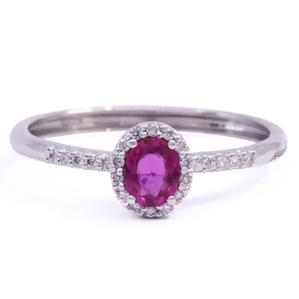 Anello Re Carlo - Rubino 0,35ct. brillanti 0,12ct. G-VS1 in oro 18kt.