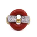 Anello corallo - Brillanti 0,30ct. H-VS oro18kt, peso totale 18,10 gr