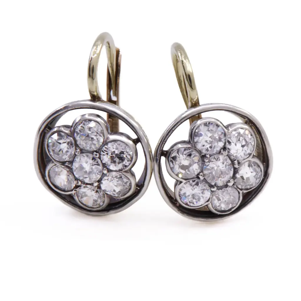 Orecchini stile antico - Oro 9kt. e argento con diamanti taglio antico