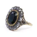 Anello stile antico - Oro 14kt con diamanti taglio antico e zaffiro australia
