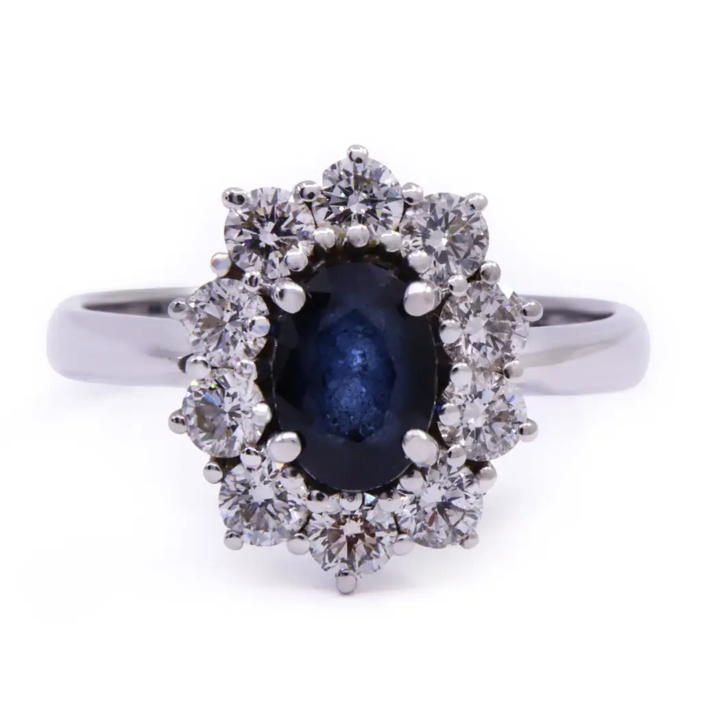 Anello - Zaffiro 0,85ct. brillanti 1,00ct. G-VS1 in oro 18kt. 3,60gr