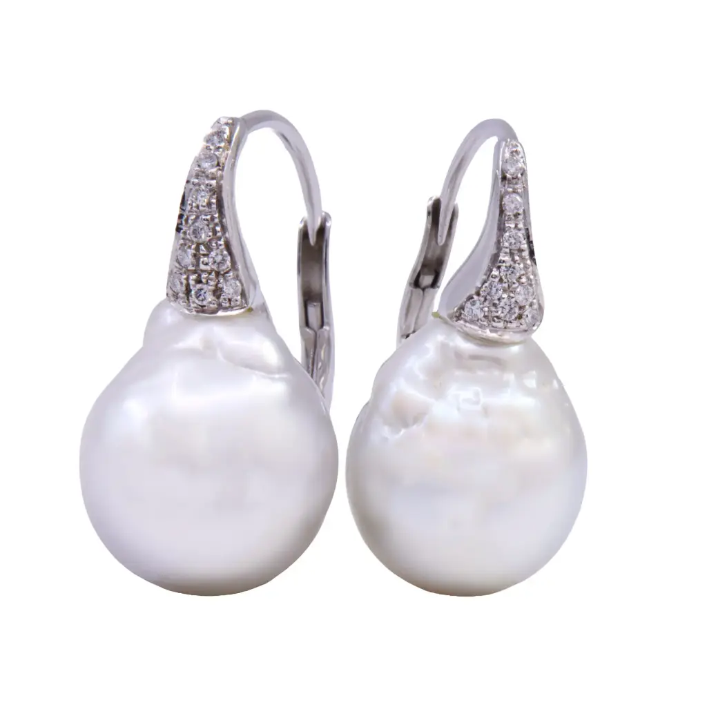 Orecchini perle scaramazze - Brillanti 0,10ct. G-VS1 oro 18kt. peso totale 10,90 gr