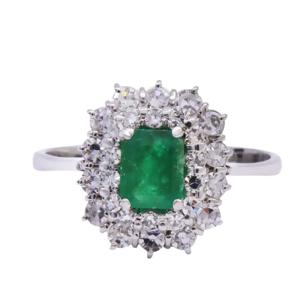 Anello - Smeraldo 0,80ct. brillanti 0,70ct. H-VS1 in oro 18kt. 4,00gr