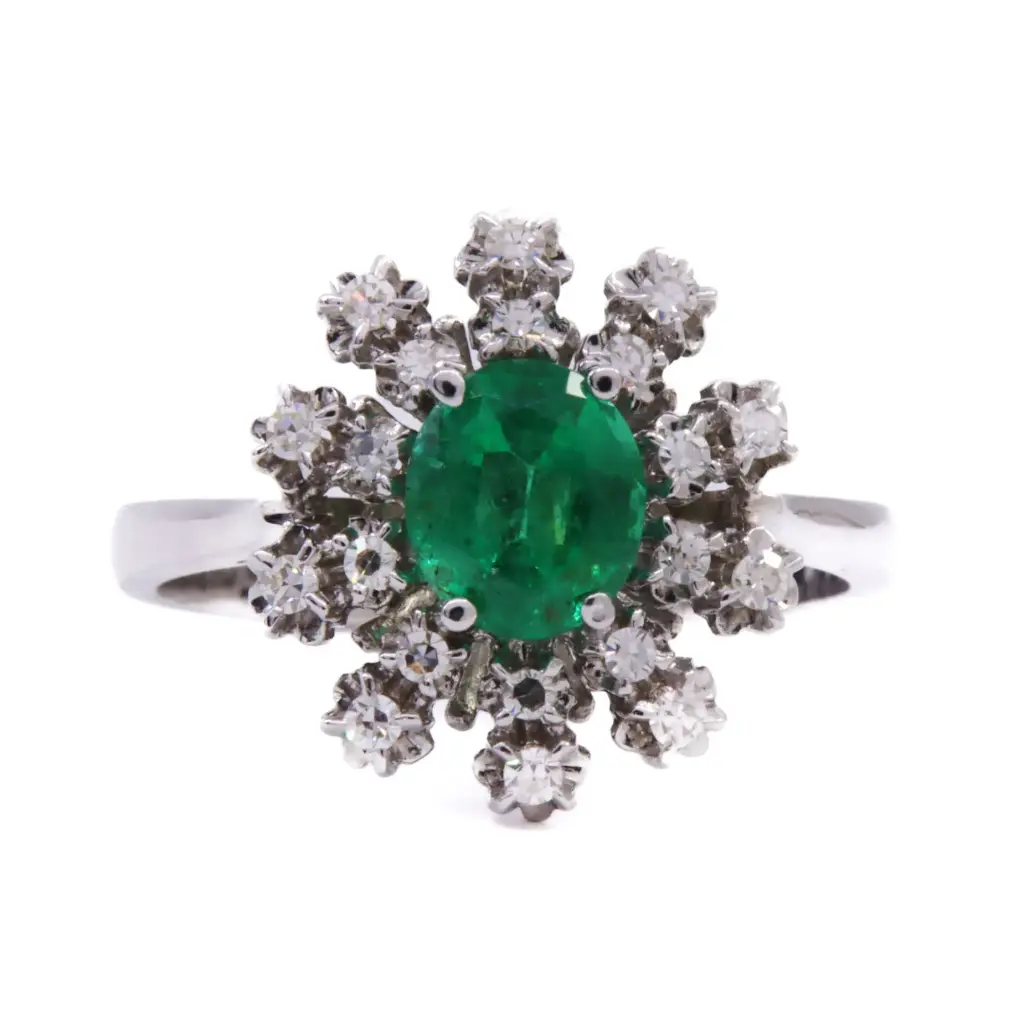 Anello - Smeraldo 1,00ct. brillanti 0,50ct. G-VS1 in oro 18kt. 4,7gr