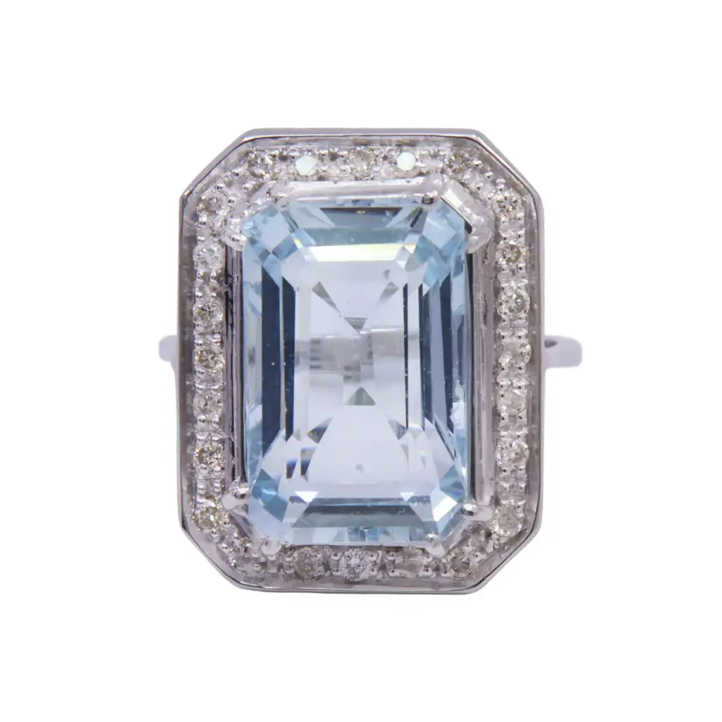  Anello acquamarina - Acquamarina 15ct. Brillanti 0,24ct. G-VS1, oro 18kt.