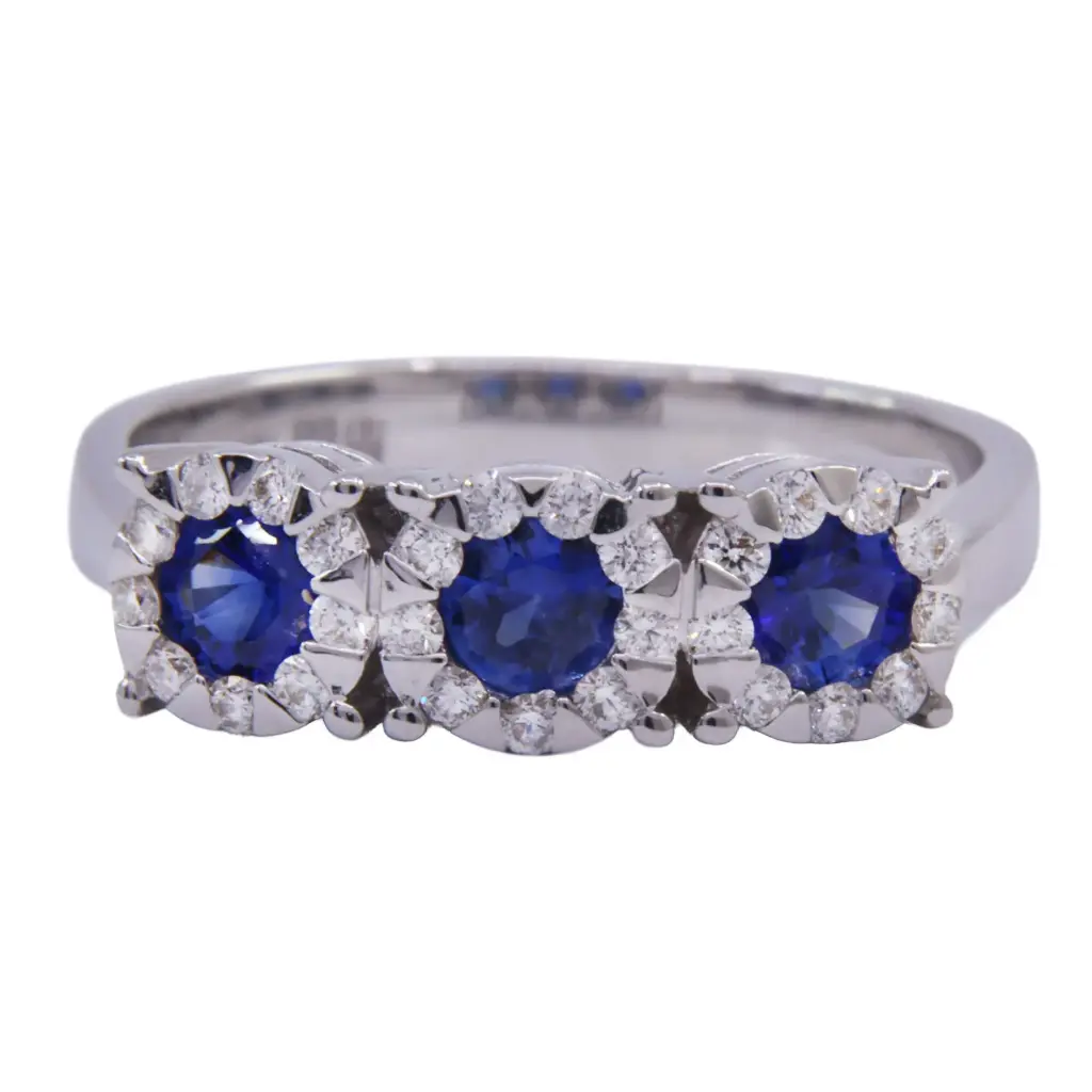 Anello - Zaffiri Ceylon 0,80ct. brillanti 0,28ct. G-VS1 in oro 18kt. 3,90gr