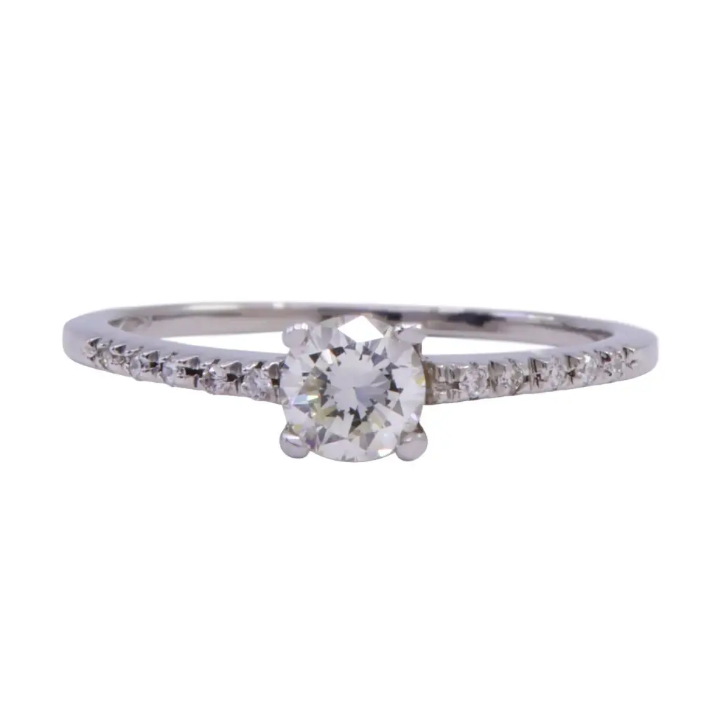 Anello solitario - Brillante centrale 0.43ct. G/H-VS1, brillanti su gambo 0,05ct.