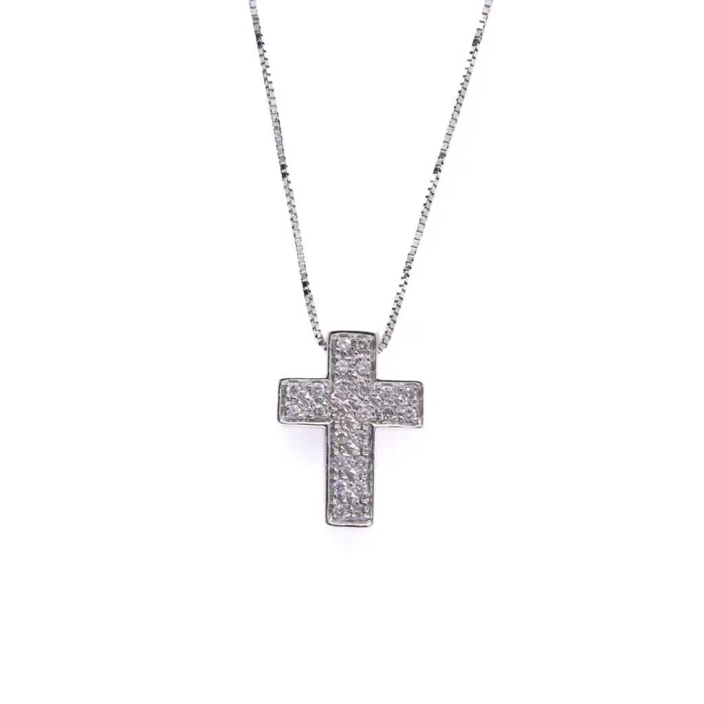 Collana con crocetta - Brillanti 0,12ct. G-VS1, oro 18kt. peso totale 3,60gr