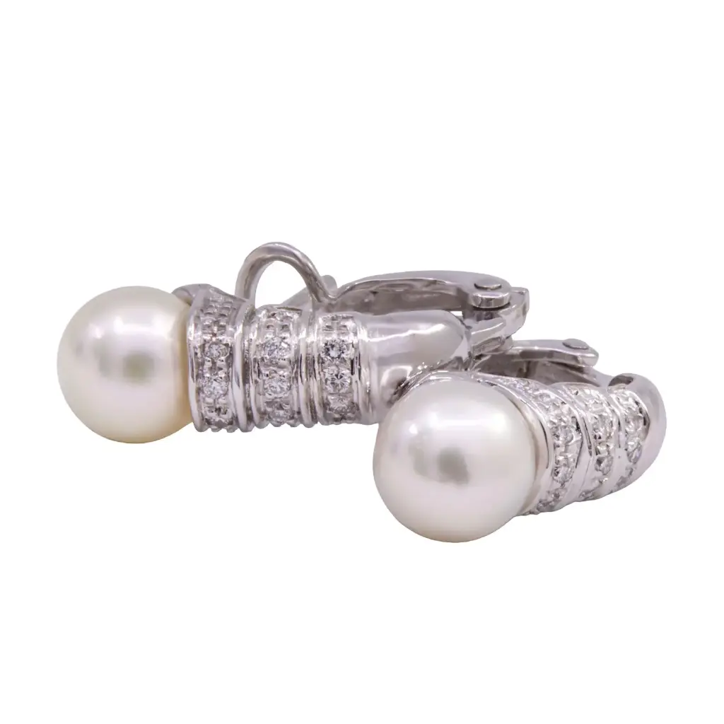 Orecchini coltivate giapponesi - Brillanti 0,14ct. G-VS1 oro 18kt. peso totale 8,00 gr