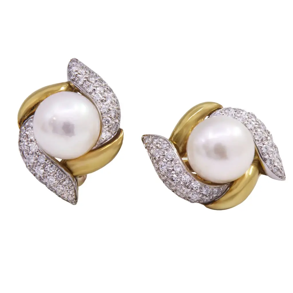 Orecchini perle Giapponesi Coltivate- Brillanti 0,67ct. G-VS1 oro 18kt. peso totale 12,70 gr