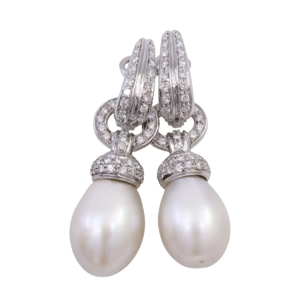 Orecchini Perle - Brillanti 1,00ct, G-VS1 oro 18kt. peso totale 19gr