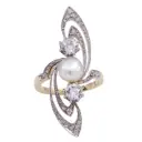 Anello - Brillanti taglio antico, perle, oro 18kt. e argento peso totale 8,9gr.