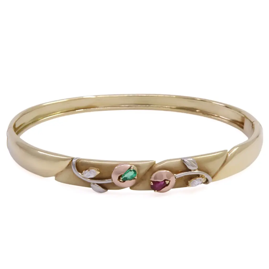 Bracciale con motivi floreali - Rubini, smeraldi e brillanti, peso totale 18,50gr