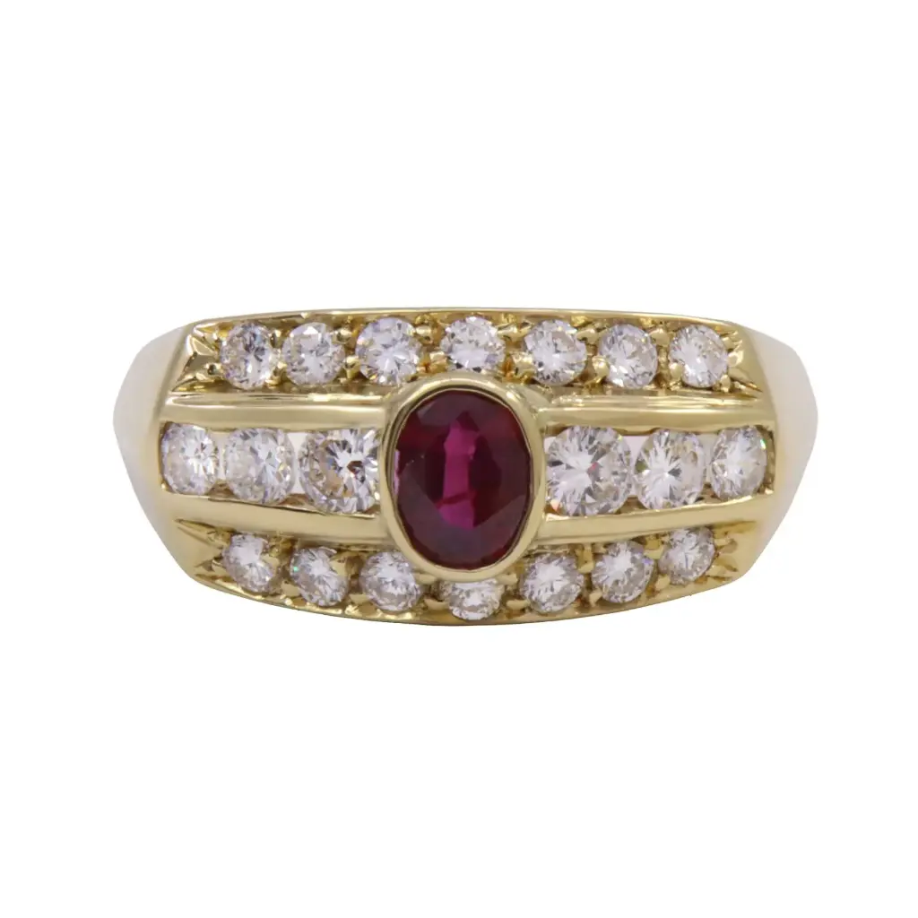 Anello - Rubino 0,40ct. brillanti 0,70ct. H-VS in oro 18kt.
