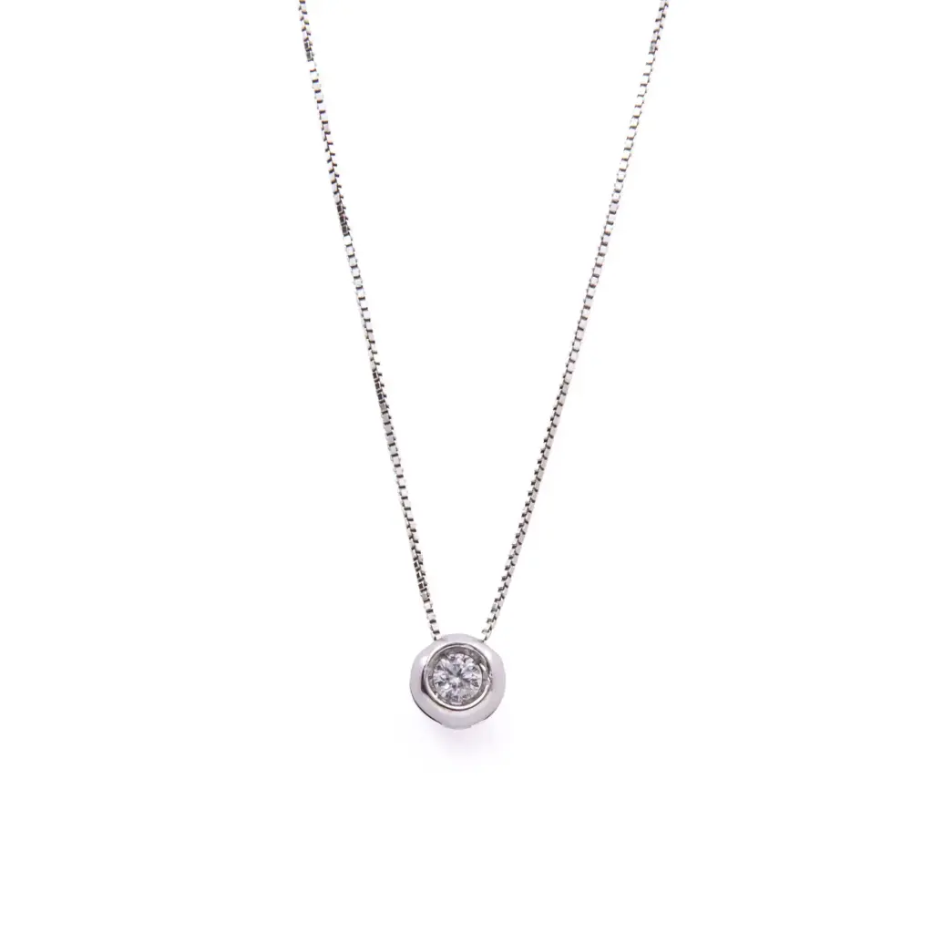 Collana punto luce - Brillante 0,15ct, G-VS1, oro 18kt, peso totale 2,00gr.