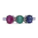 Anello - Zaffiro, rubino e smeraldo. brillanti 0,05 ct. G-VS1 in oro 18kt. 2,5gr