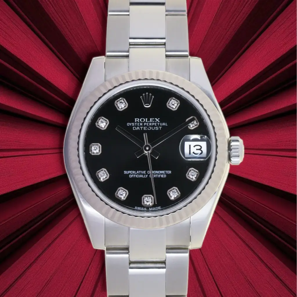 Rolex Datejust ref:178274 - 31mm - Black Dial Diamonds Oyster, 18k white Gold & Steel, Full Set, ITA-2015