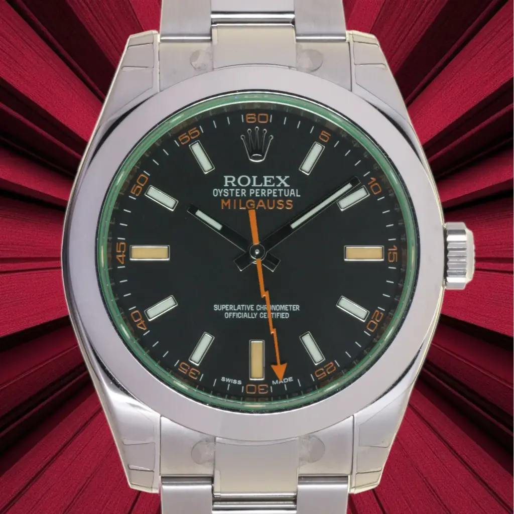 Rolex 116400GV Milgauss, Green Crystal, Full Set, ITA-2015