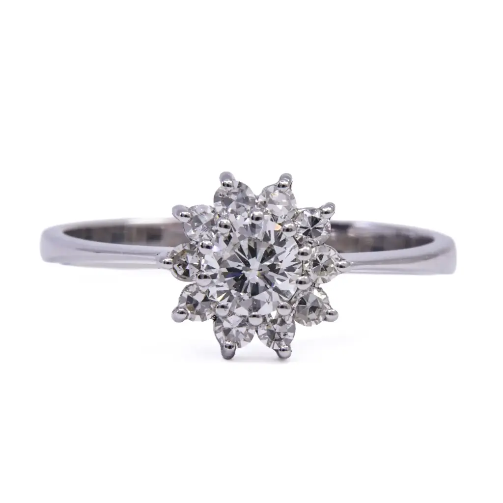 Anello - Brillante 0,45ct. + 0,20ct. H-VS1, oro 18kt di gr.2,70