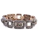 Bracciale stile antico - Brillanti e pietre verdi, oro 14kt e argento, peso totale 58 gr