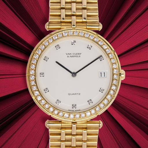 [MT32511205] Van Cleef & Arpels, 18kt Yellow Gold, 34 mm, Quartz, Natural Diamonds Bezel and Dial, total weight 118 gr. Our Box & warranty