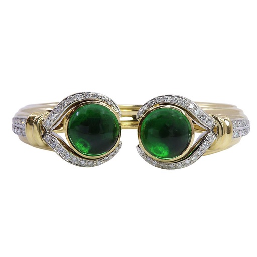 [MT32508692] Bracciale rigido - Brillanti e pietre verdi, oro18kt. peso totale 58,5gr