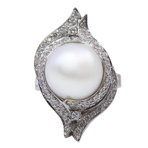 [MTR20220004657] Anello perla australiana - Brillanti 1,10ct G-VS1,oro 18kt, peso totale 17,6 gr
