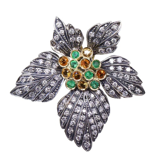 [MT32506536] Pendente fiore stile antico - Argento e oro 18kt. con brillanti, peso totale 13,9 gr