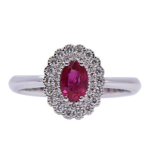 [MTR20220004701] Anello - Rubino 0,66ct. brillanti 0,27ct. F/G-VS1 in oro 18kt. 3,9gr