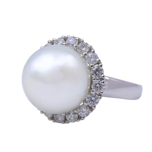 [MTR20220002995] Anello perla - Brillanti 1,31ct. G-VS in oro 18kt. peso totale 8,7gr