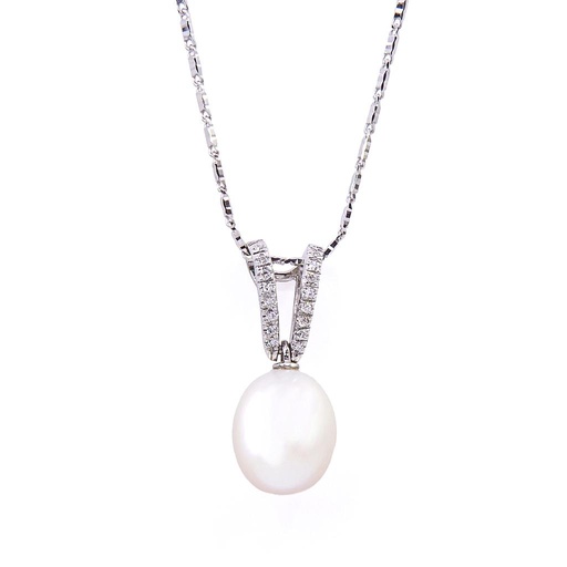 [MT32502273] Collana con perla - Brillanti 0,10ct. G-VS, oro 18kt di 8,20gr