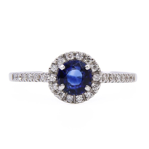 [MTR20220010667] Anello - Zaffiro 0,85ct. brillanti 0,25ct. F/G-VVS in oro 18kt. 5,5gr