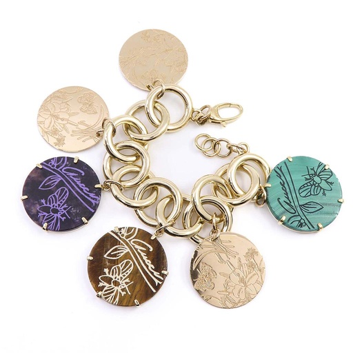 [MTR20250000135] Bracciale Gucci made in Italy -  Oro 18kt. di 65,3gr con medaglie in oro inciso e pietre naturali