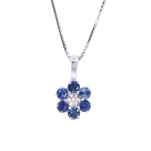 [MTR20220002901] Collana - Zaffiri 1,62ct. brillanti 0,05ct F/G-VVS, oro 18kt. peso totale 6gr