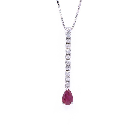 [MTR20220004469] Collana - Rubino 0,99ct. brillanti 0,35ct. F-VVS in oro 18kt. peso totale 4,3gr