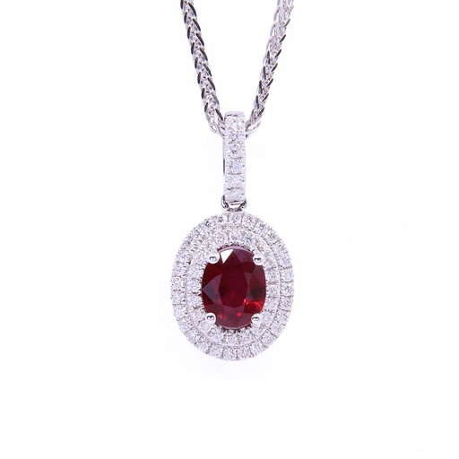 [MTR20200002016] Collana - Rubino 0,85ct. brillanti 0,60ct F-VVS in oro 18kt. peso totale 3,9gr