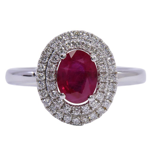 [MTR20200002014] Anello - Rubino 1,32ct. brillanti 0,45ct. F-VVS in oro 18kt. peso totale 5,2gr