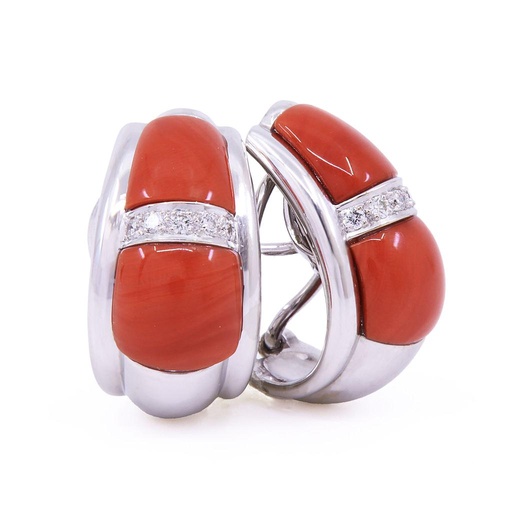 [MTR20240003081] Orecchini corallo giapponese - Brillanti 0,10ct. G-VS1, oro bianco 18kt. di 16,6 gr