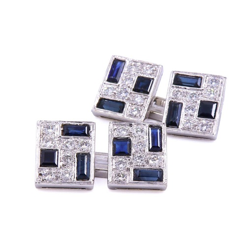 [MTR20240003197] Gemelli - Zaffiri e brillanti 0,56ct. H-VS1, oro 18kt. peso totale 13gr.