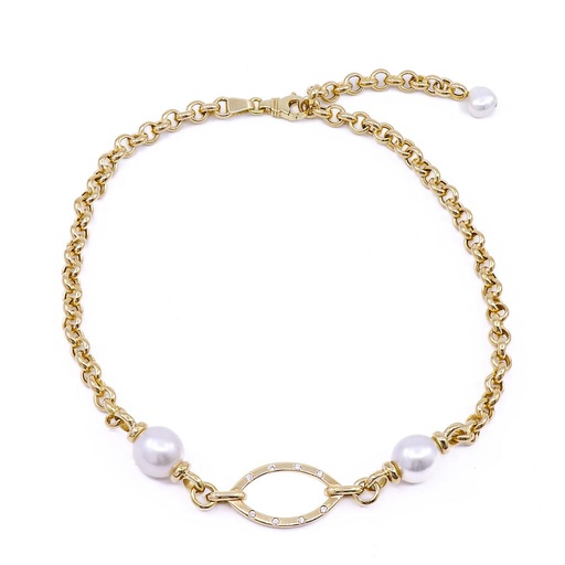 [MTR20240003458] Girocollo perle australiane - Oro 18kt. piccoli brillanti, gr. 34,5