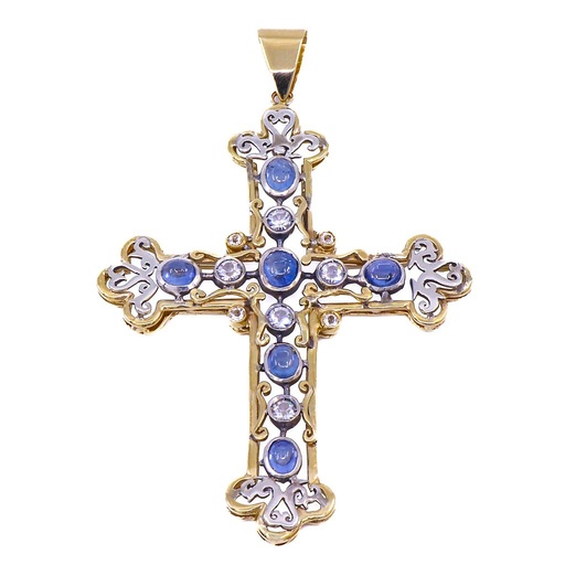 [MTR20240001789] Pendente croce - Oro giallo 9kt. con pietre, peso totale 22gr.