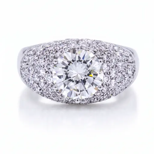 [MTR20230002673] Anello solitario con pavé - Brillante centrale 2,32ct. I-IF in oro bianco 18kt.